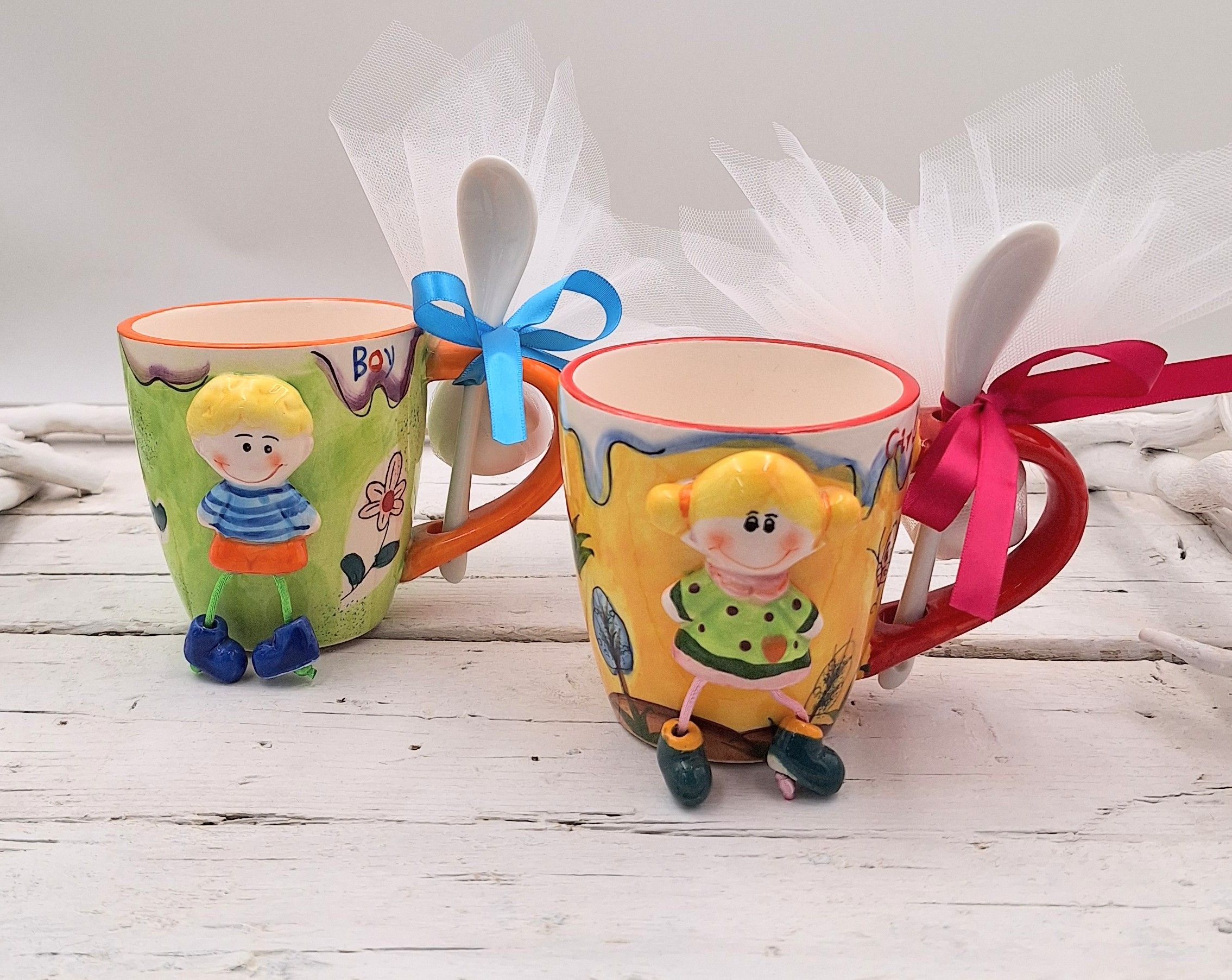 Μπομπονιέρα πορσελάνινη κούπα αγόρι - κορίτσι