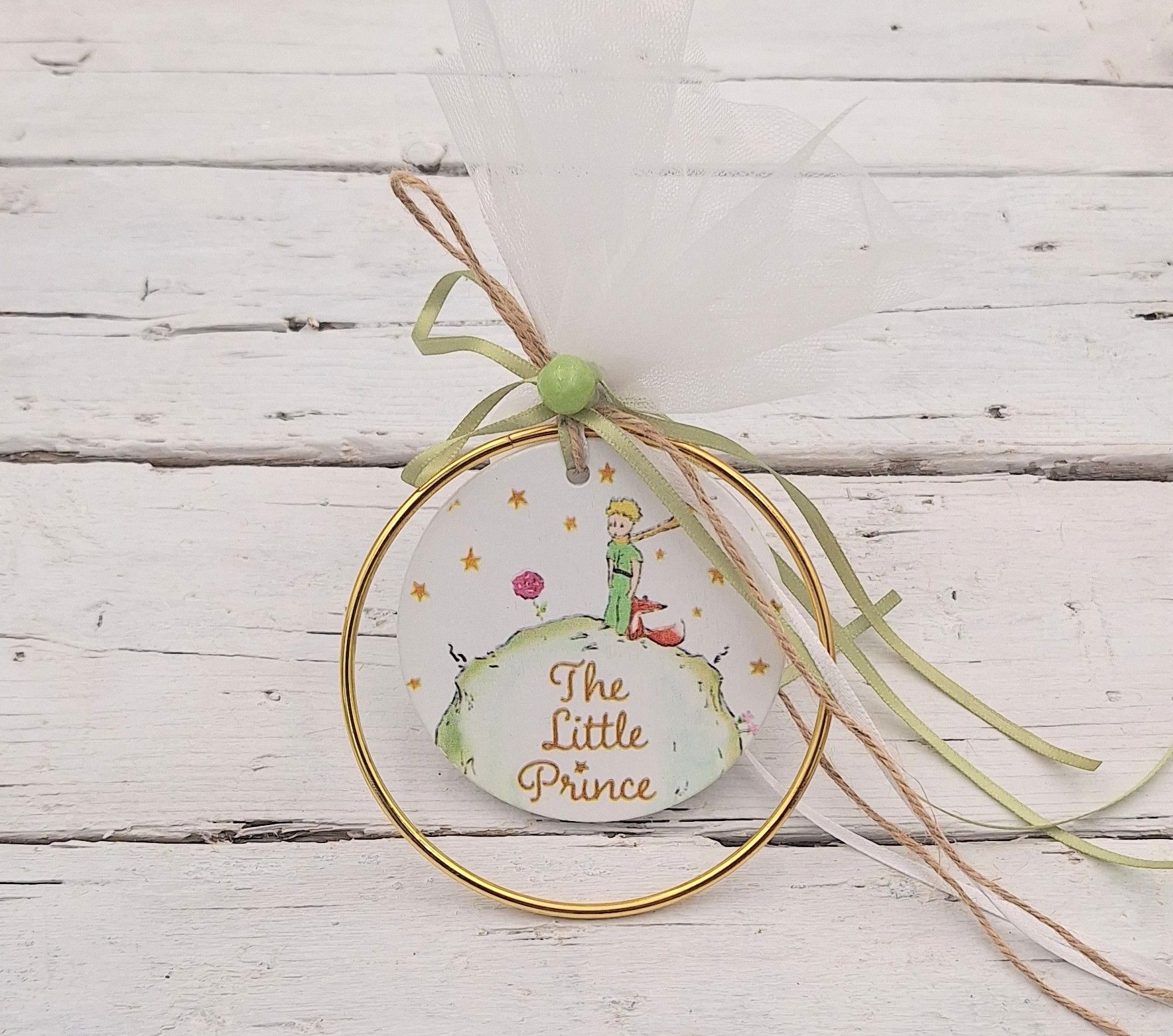 Μπομπονιέρα χρυσός κρίκος με ξύλινο διακοσμητικό "Little Prince"