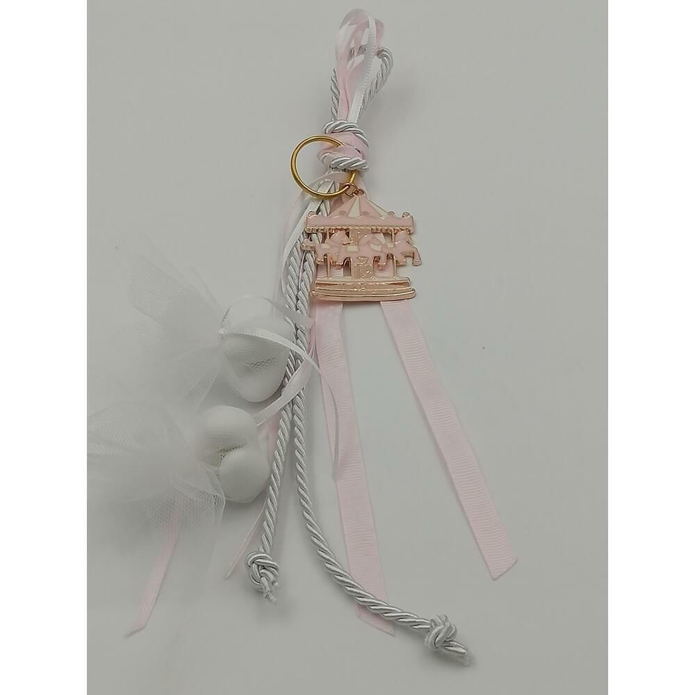 Κρεμαστή μπομπονιέρα μπρελόκ με μεταλλικό καρουσέλ