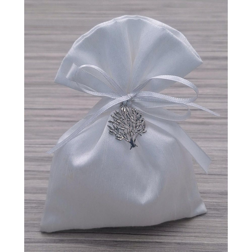 Μπομπονιέρα πουγκί με μεταλλικό δέντρο ελιάς